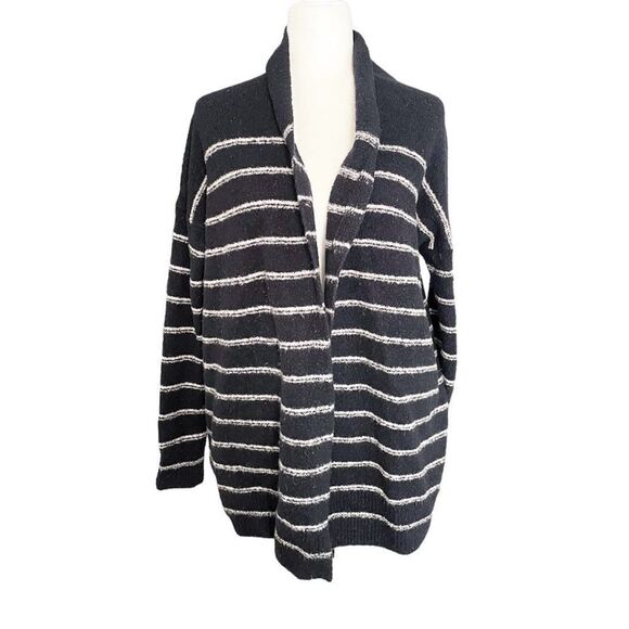 Vince Boucle Navy Blue White Striped Cardigan Open Front Small - Picture 1 of 7